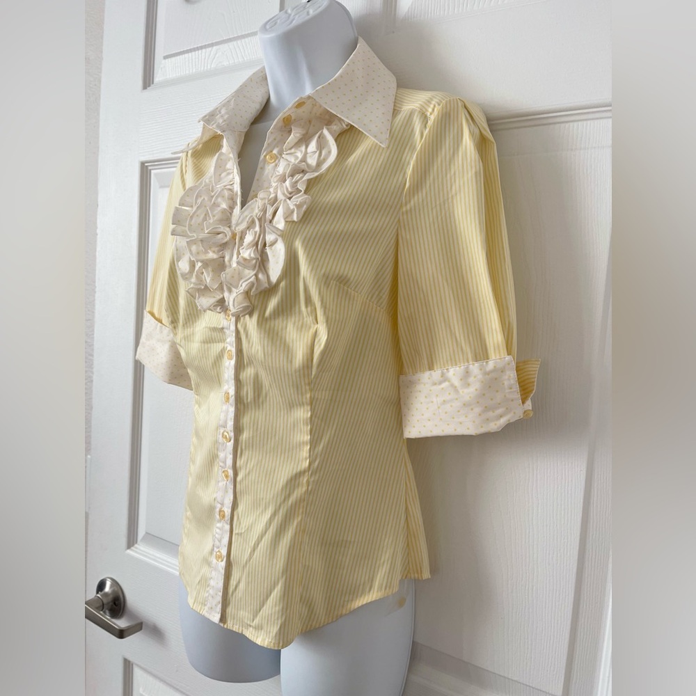 Bebe Y2K RARE Vintage Yellow Striped Blouse with Ruffle Detail. Size Small. - Picture 6 of 9